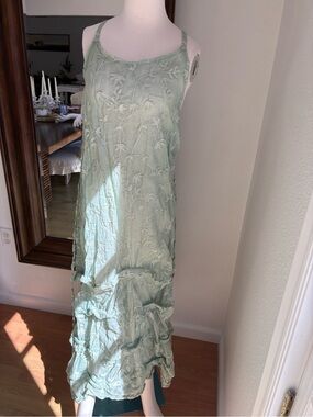 Krista Larson Light Sage Floral Embroidered Maxi Dress